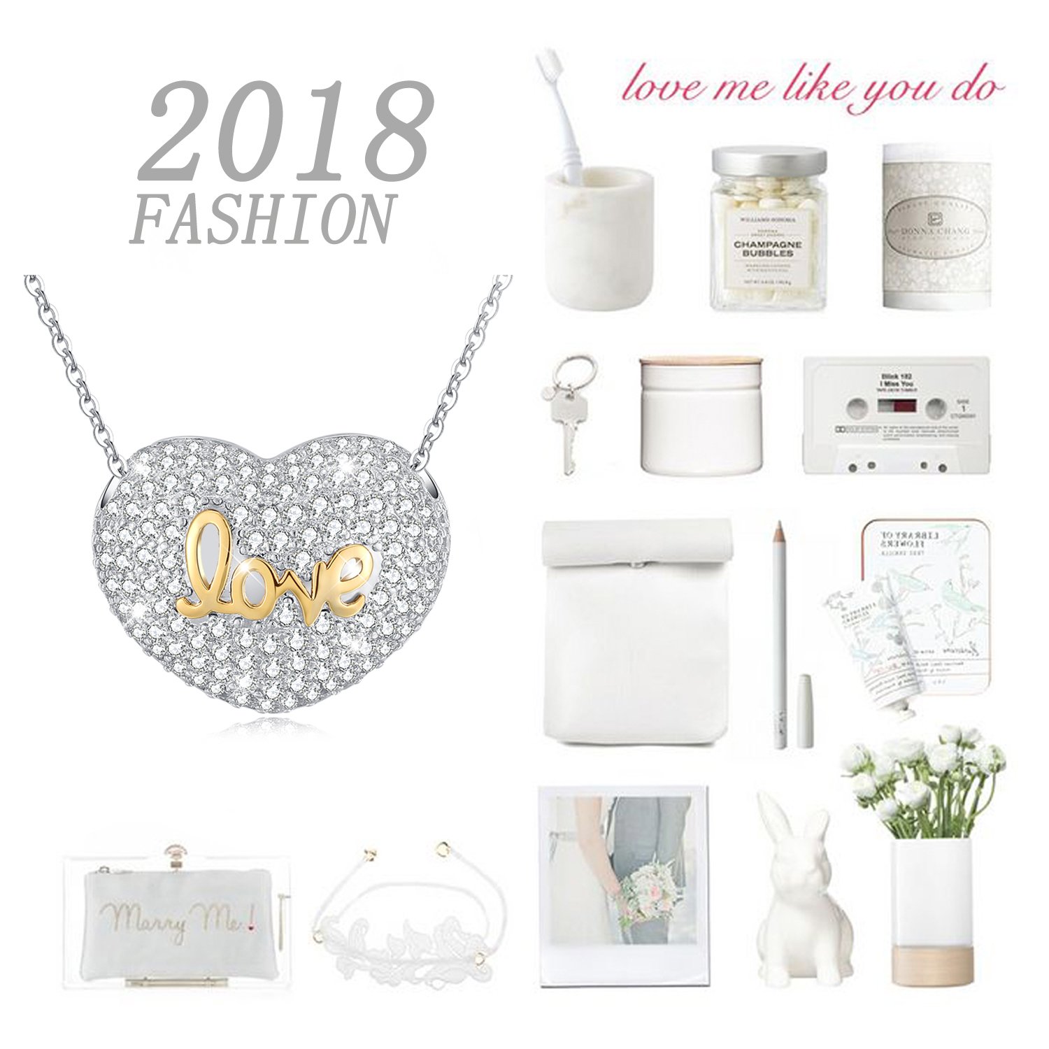 MEGA CREATIVE JEWELRY Heart Necklace Inlaid with Love for Girls Made with Swarovski Crystals Gifts