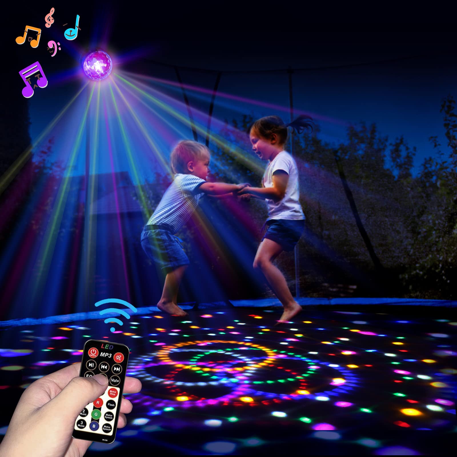 Photo 1 of Lights with Music, Large Size 9 Colors LED Lights with Remote Control for Trampoline 16FT 15FT 14FT 12FT 10FT, Sync up to Music for Kids Adults
