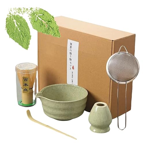 5Pcs Matcha Set, Matcha Tea Set with Whisk, 500ml Ceramic Bowl, Scoop Holder Handmade Matcha Making Kit Matcha Gift Set for Beginners Enthusiasts for Office Home Christmas Birthday (C)