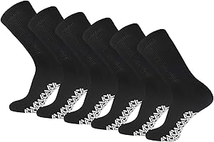 BROOKLYN SOCKS Non-Skid Cotton Crew Socks, Diabetic Non-Binding Neuropathy Non-Slip Socks, 3-6 - 12 Pairs Pack