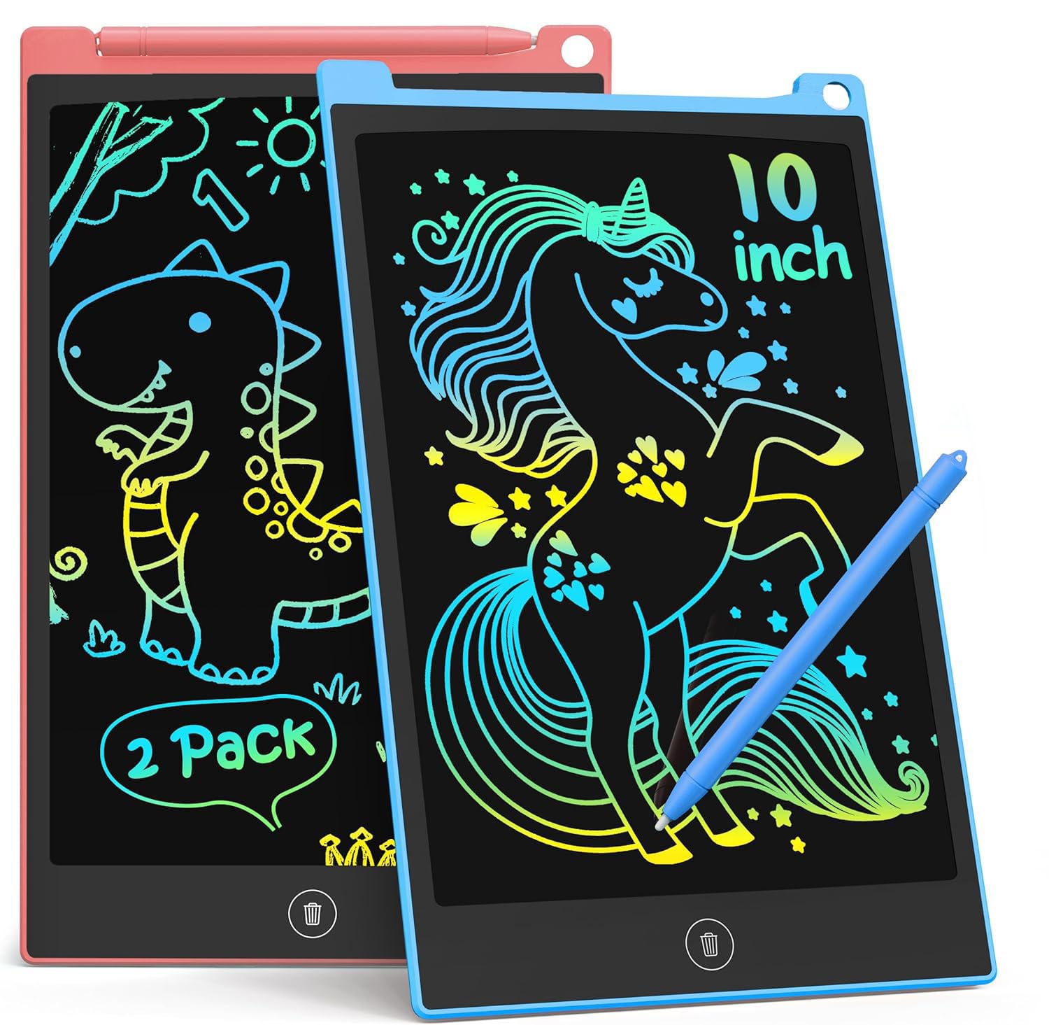 TECJOE 2 Pack LCD Writing Tablet, 10 Inch Colorful Doodle Board for Kids, Electronic Drawing Tablet Drawing Pads,Kids Travel Games Activity for Learning,Gifts for 3–6-Year-Old (Blue and Pink)