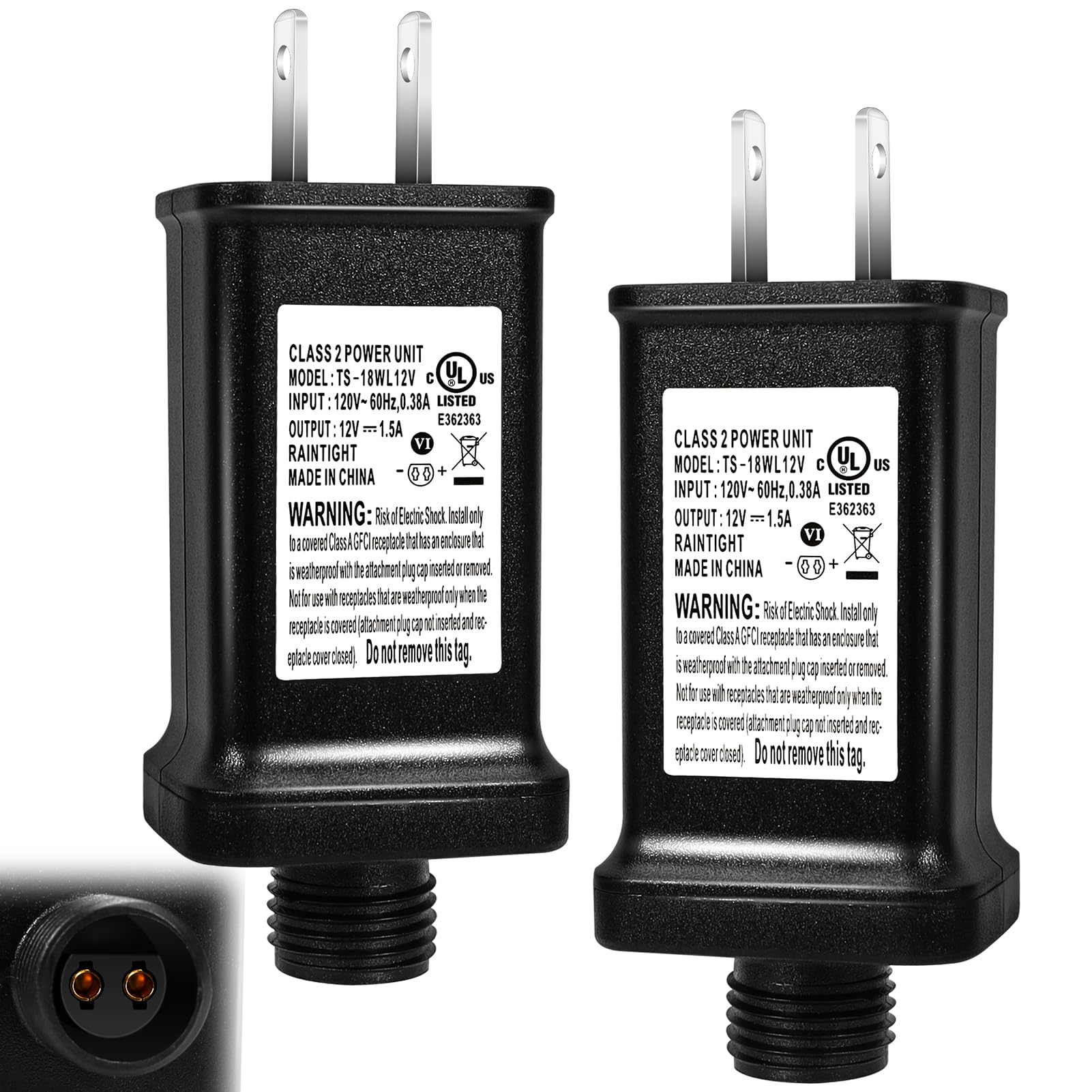 Photo 1 of 2 PCS Replacement Yard Inflatable Adapter,12V 1.5A Class 2 Power Supply, Low Voltage Transformer US Plug for Halloween/Thanksgiving/Christmas Inflatables