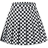 SANGTREE Women Plaid Pleated Skirt School Uniform High Waist Plus Size A Line Skort for Girls with Pockets and Shorts