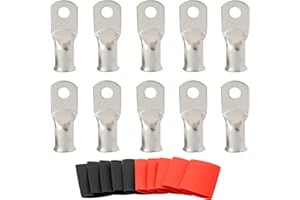 SVAAR 00 Gauge Tinned Copper Lugs 10 PCS 2/0 AWG - 5/16'' Cable Lugs UL Listed Terminals 2/0 Gauge Wire Lugs Battery Cable Ends 10PCS Heavy Duty Closed End Crimp Copper Lugs with 10PCS 3:1 Heat Shrink Tube
