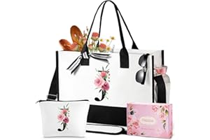 TRSODD Birthday Gifts for Women and Makeup Bag Initial Canvas Tote Bag Mothers Day Gifts for Mom Grandma Sister