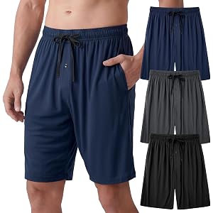 IGOLUMON Mens Pajama Shorts 3-Pack, Soft Bamboo Rayon Sleep Shorts for Men | Adjustable Waistband, Pockets & Fly Button Closu