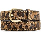 EONTISO Faux Leather Leopard Belt Fashion Gold Buckle Cheetah Print Belts for Women