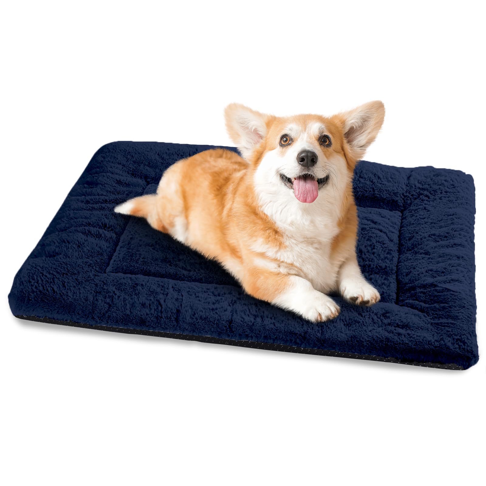 Baodan Dog Bed Medium Washable, Plush Pet Cat Beds Cushion Mattress, Soft Warm Dog Mat Pad for Medium Large Dogs- M 75x50 cm, Navy