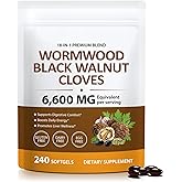 18-in-1 Wormwood Black Walnut Clove Herbal Softgels, 6600mg Serving, Rapid Gut Cleanse & Digestive Health with Black Walnut Hull, Wormwood, Clove, Garlic, Oregano, Pumpkin Seed, Easy-to-Swallow