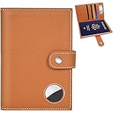 Genuine Leather Passport Holder for Travel, RFID Blocking Passport Wallet with Tracker Holder, Slim Passport Cover Travel Wallet for Women Men, Airport Essentials (Brown)