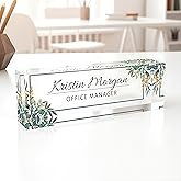 Desk Name Plate for Women, Personalized Plaque, Yellow Floral Name for Desk, Clear Acrylic Name Plate