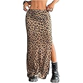 GORGLITTER Women's Y2k Leopard Cheetah Print Maxi Skirt Slit Thigh Bodycon Long Skirts 2025