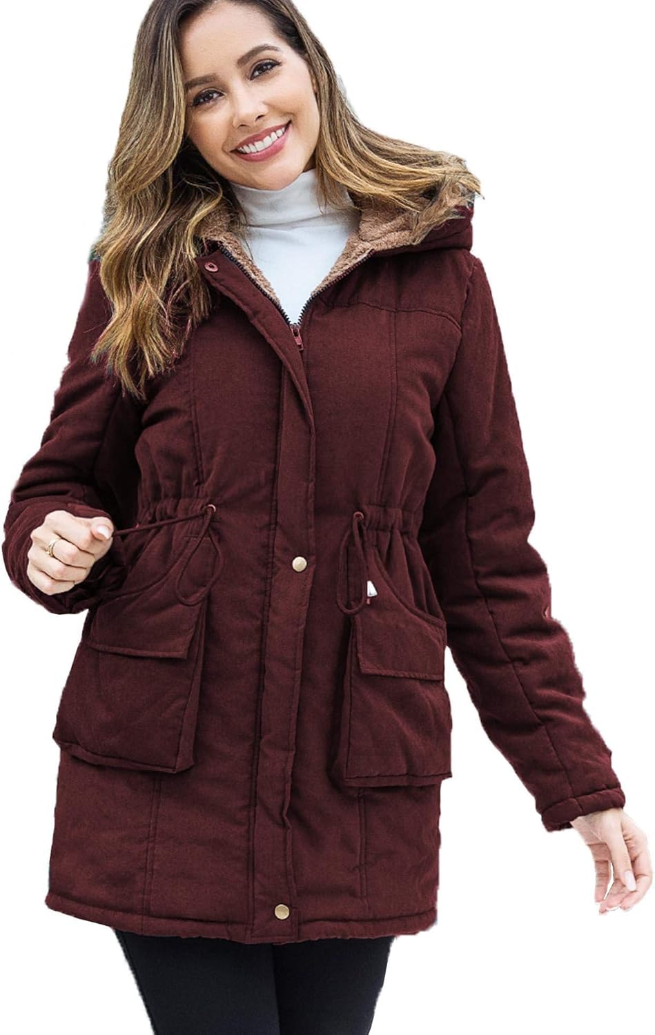 Beyove Womens Hooded Warm Winter Coats with Faux Fur Lined Outerwear Jacket: Clothing