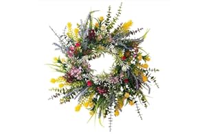 Pasuihcay Spring Wreaths for Front Door 13.8in Outside Welcome Summer Flowers Weatherproof Greenery All Seasons Round Wreath