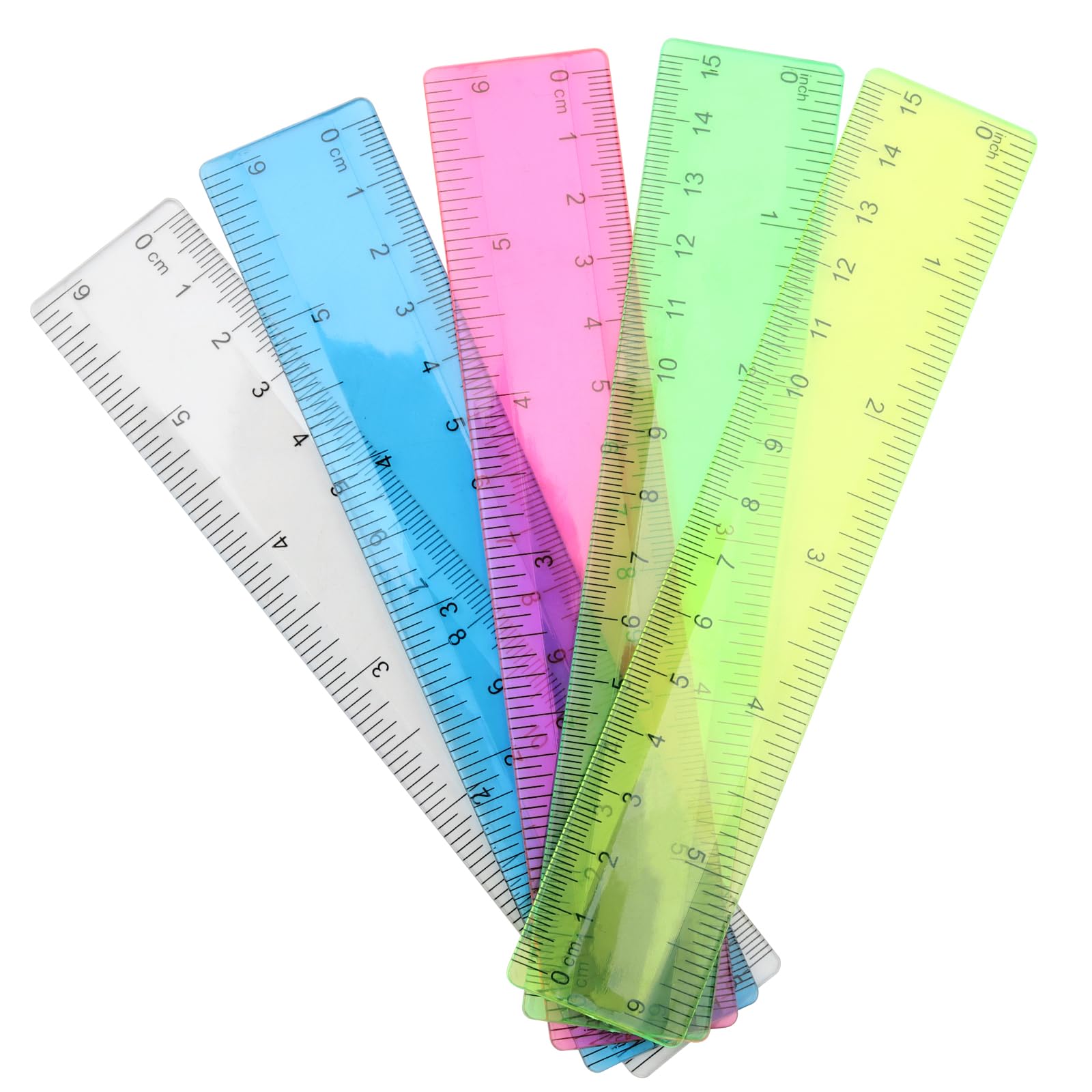 ZEONHEI 50 PCS 15cm 6 Inch Colored Rulers Multipack - Shatterproof Measuring Tool With Centimeters and Inches for School, Office and Home