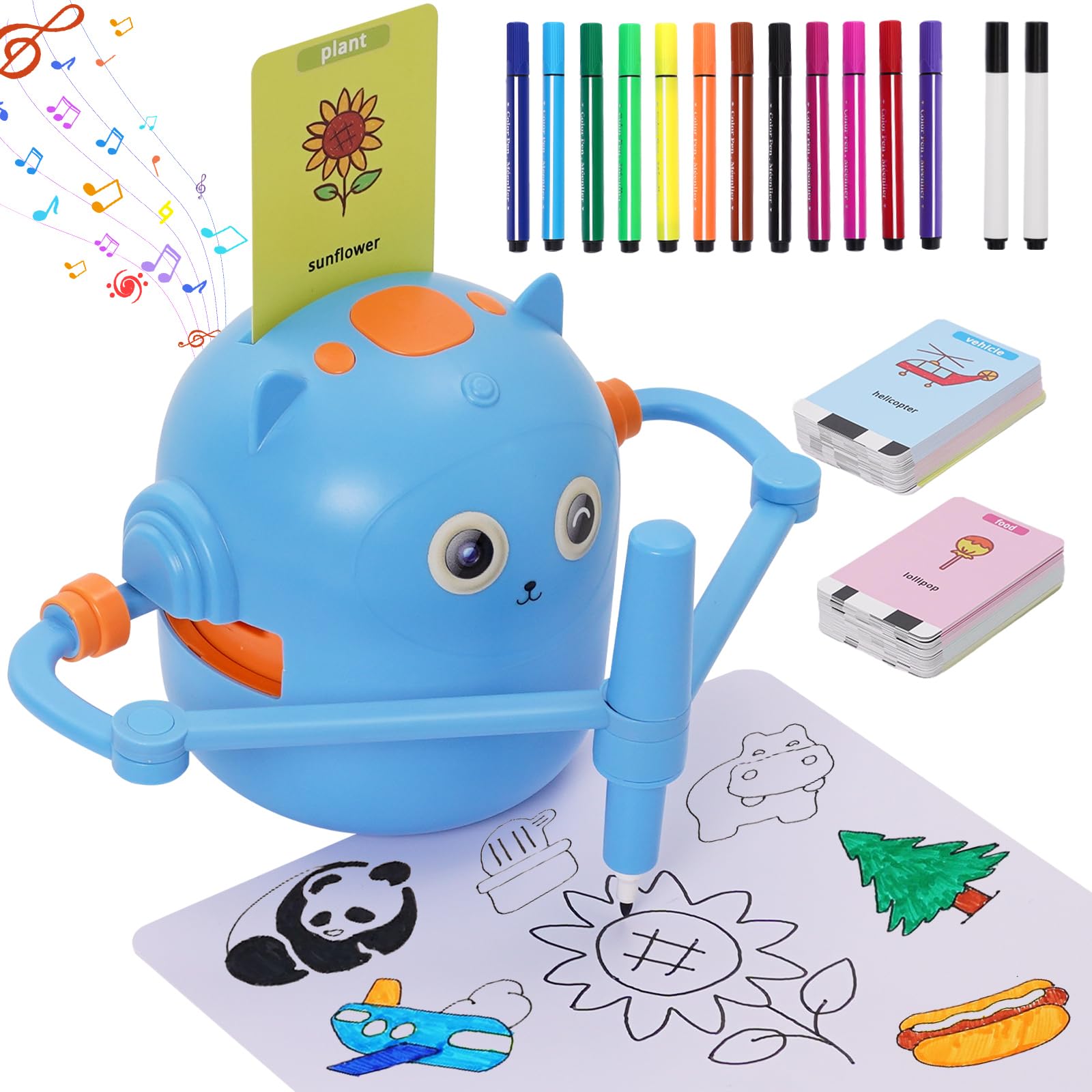 Maycoly Drawing Robot for Kid Educational Drawing Robots Toy with 100 cards Interactive Educational Toy for Children Montessori Painting Learning Toy for Kids 3+ Blue