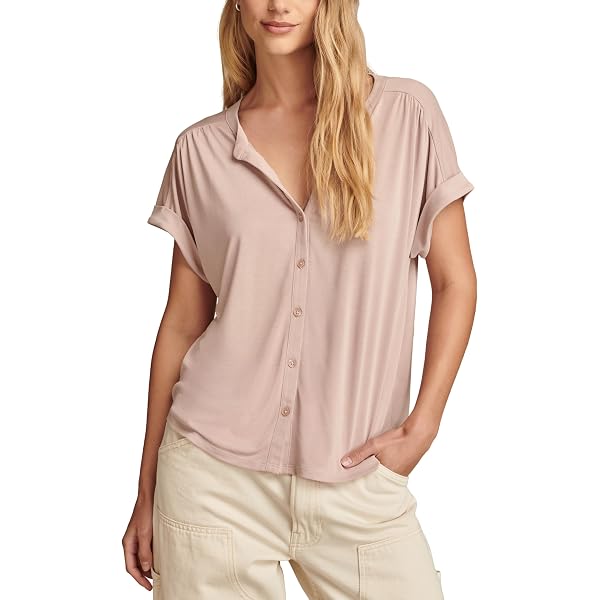 Lucky Brand Camicia da uomo in lino a maniche corte con bottoni, Plaza Taupe, S
