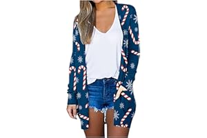 ZEFOTIM Christmas Cardigan for Women 2024 Casual Lightweight Open Front Long Cardigan Funny Snowflake Santa Print Tops