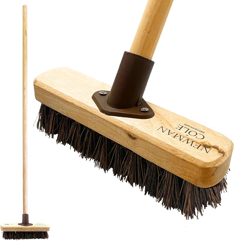 Newman and Cole Deck Scrubber Brush with Wooden Handle 9 Inch Stiff Bristles