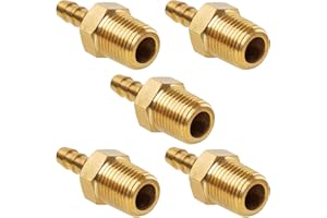 JUWO Air Hose Fittings, 1/8" NPT Male to 1/8" Barb, Brass Hose Barb Fittings, Heavy-Duty and Leak-Free Adapter for Air, Water, Fuel Line, 5 Pack