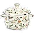 Jucoan 5 Quart Enamel Stockpot with Lid, Green Floral Enamelware Cooking Pot with Dual Handles for Stovetop, Large Soup Pot P