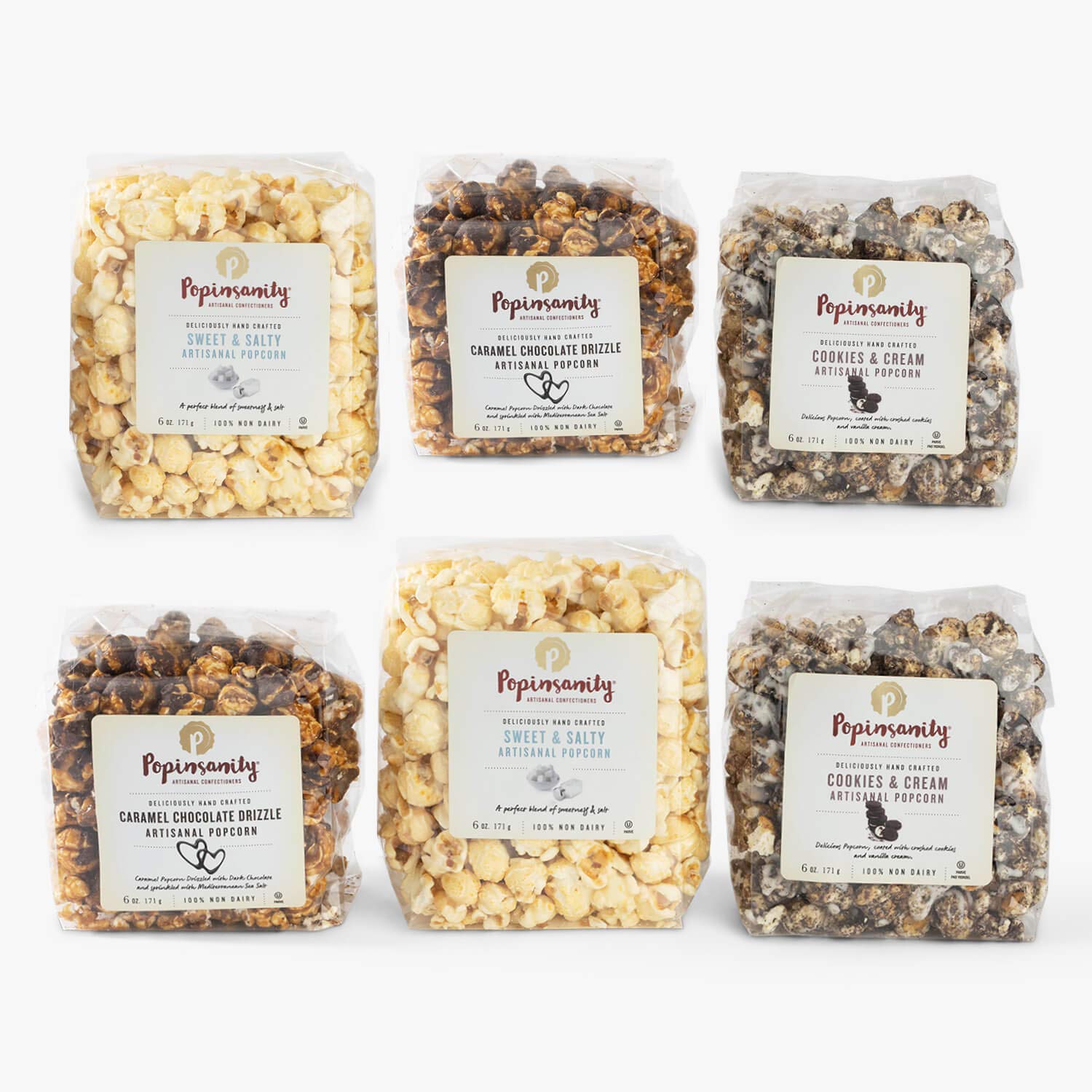 Gourmet Popcorn Deluxe Bag | Non-GMO & Dairy Free - Holiday, Thanksgiving, Corporate, Snacks, Office snacks, Get Well or Birthday Gift (3 Insanely Delicious Popcorn Flavors, 6 Pack)