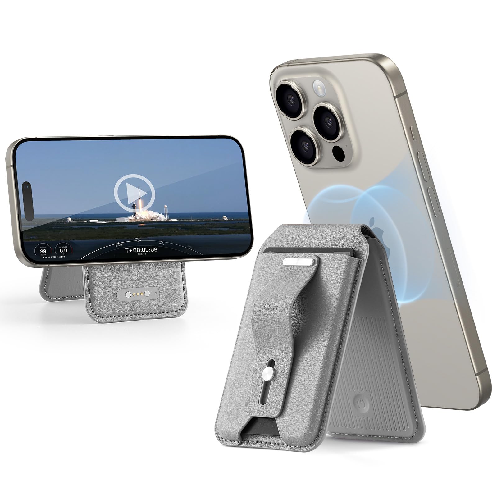 Photo 1 of ESR for Magsafe Wallet, Geo iPhone Wallet Tracker with Full Find My Functionality, Adjustable Stand, for iPhone 16/15/14/13/12 Series, Grey