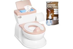 JOOL BABY PRODUCTS Real Feel 2-in-1 Potty with Wipes Storage, Flushing Sounds & Disposable Liners - Realistic Toilet - Easy to Clean & Assemble - Jool Baby (Pink)