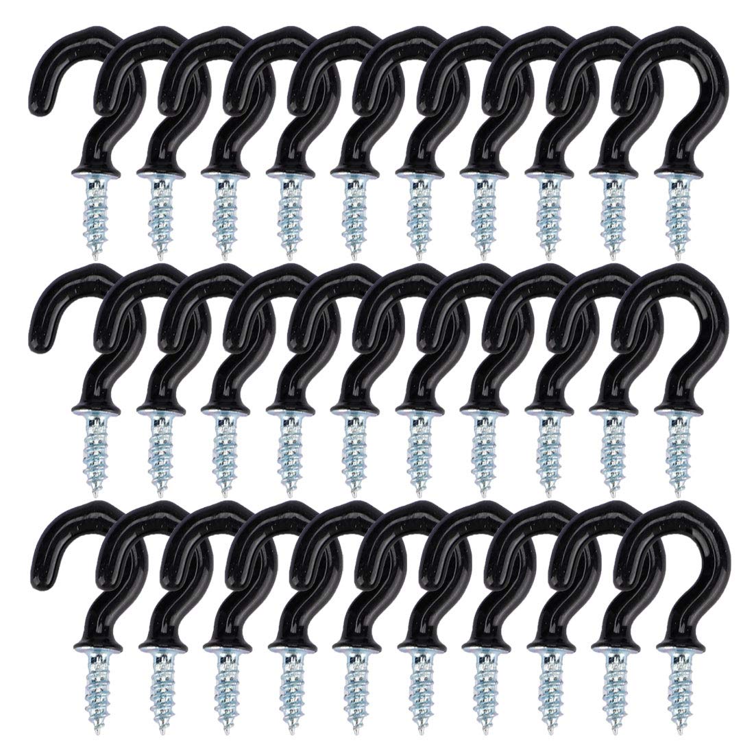 sourcing map 30pcs Cup Ceiling Hooks 1/2 Inch Vinyl Coated Metal Screw in Hanger Hooks for Home Office Plants Outdoor Lights Holder Black