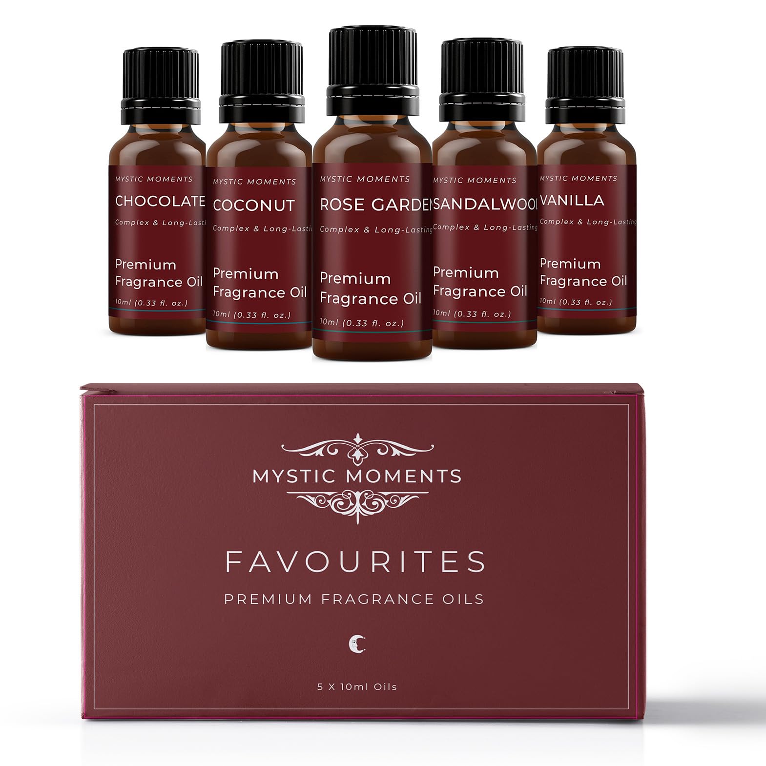 Mystic Moments | Favourite Fragrant Oil Gift Starter Pack 5x10ml | 5 Premium Fragrance Oils – Chocolate, Coconut, Rose Garden, Sandalwood & Vanilla | Warm & Sweet Home Scents — image 1
