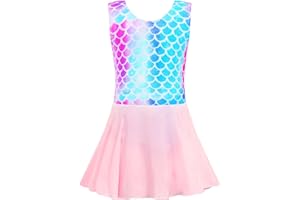 TENVDA Girls Ballet Leotards with Skirt Sparkly Sleeveless Gymnastics Dance Dresses Outfit (Toddler/Little Kid/Big Kids)