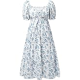 Plus Size Summer Dresses - Sweetheart Neck Drawstring Puff Sleeve Casual Wedding Guest Tiered Aline Flowy Midi Dress