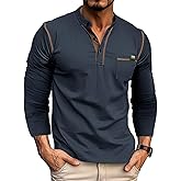 Men's Henley Shirts Short/Long Sleeve Casual Cotton T-Shirt Classic Button Basic Stylish Tees Tops