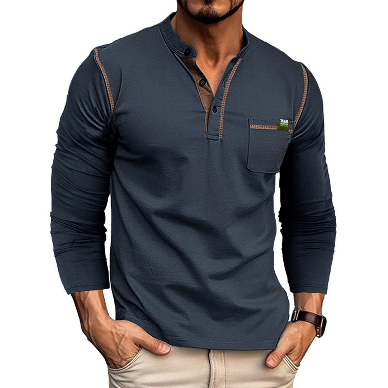 Qekoma Men's Henley Shirts Short/Long Sleeve Casual Cotton T-Shirt Classic Button Basic Stylish Tees Tops