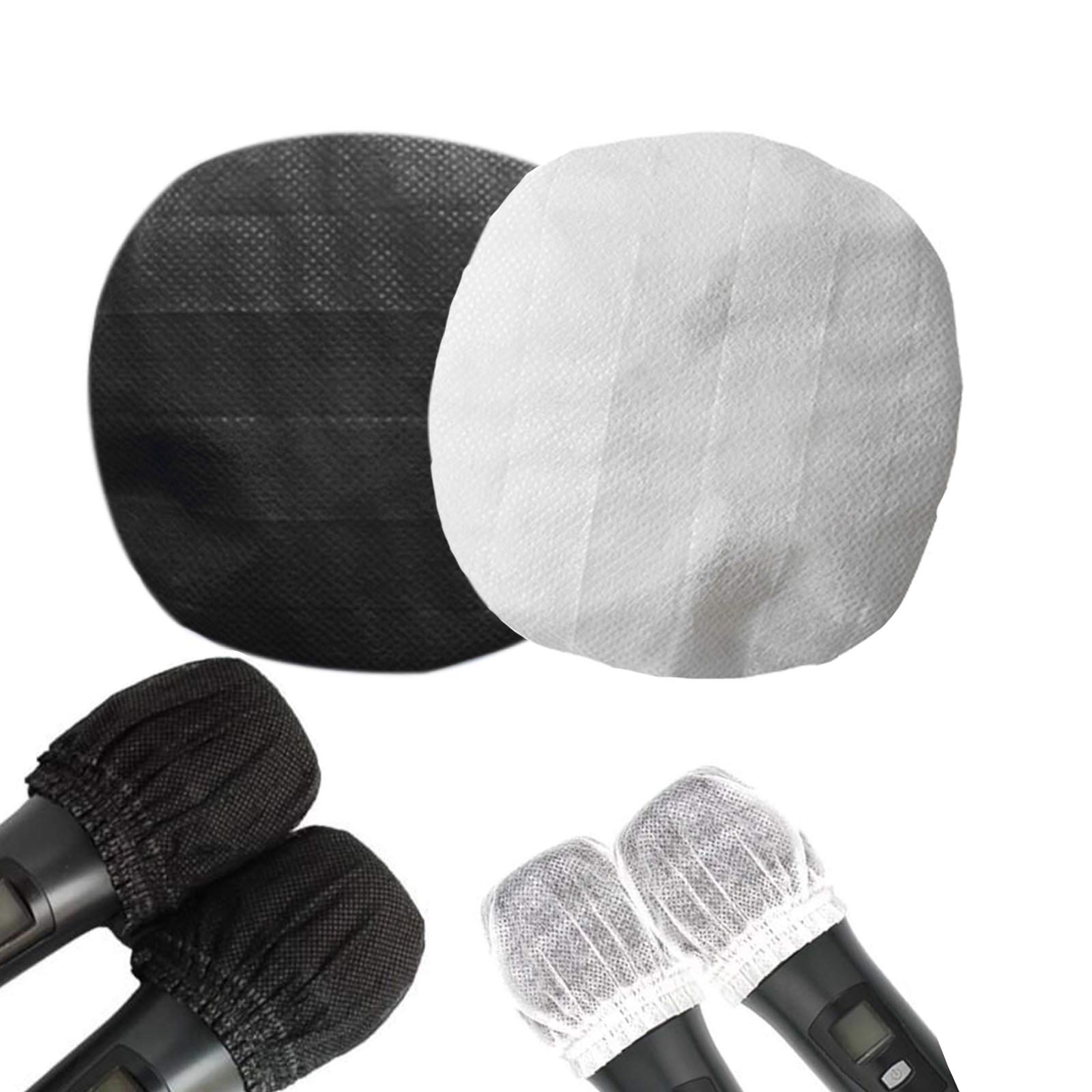 100 Pcs Disposable Microphone Cover, Non-Woven Windscreen Mic Cover, Sound Shield Guard Protective Cap for KTV Home Bar News Interview Microphones（Main Black)