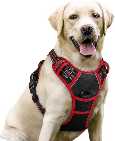 rabbitgoo Dog Harness Large No Pull Adjustable Reflective Black Red L