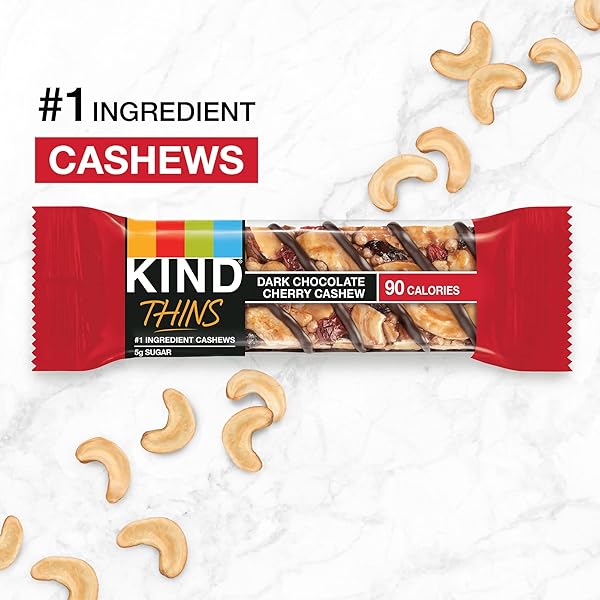 KIND THINS SNACK BARS, DARK CHOCOLATE CHERRY CHASHEW, GLUTEN FREE, LOW CALORIE, HEALTHY SNACKS, 5G SUGAR, 10 COUNT