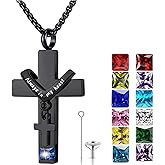 YOUFENG Birthstones Urn Necklaces for Ashes Cross Cremation Pendant Urns for Human Ashes Memorial Keepsake Locket Jewelry