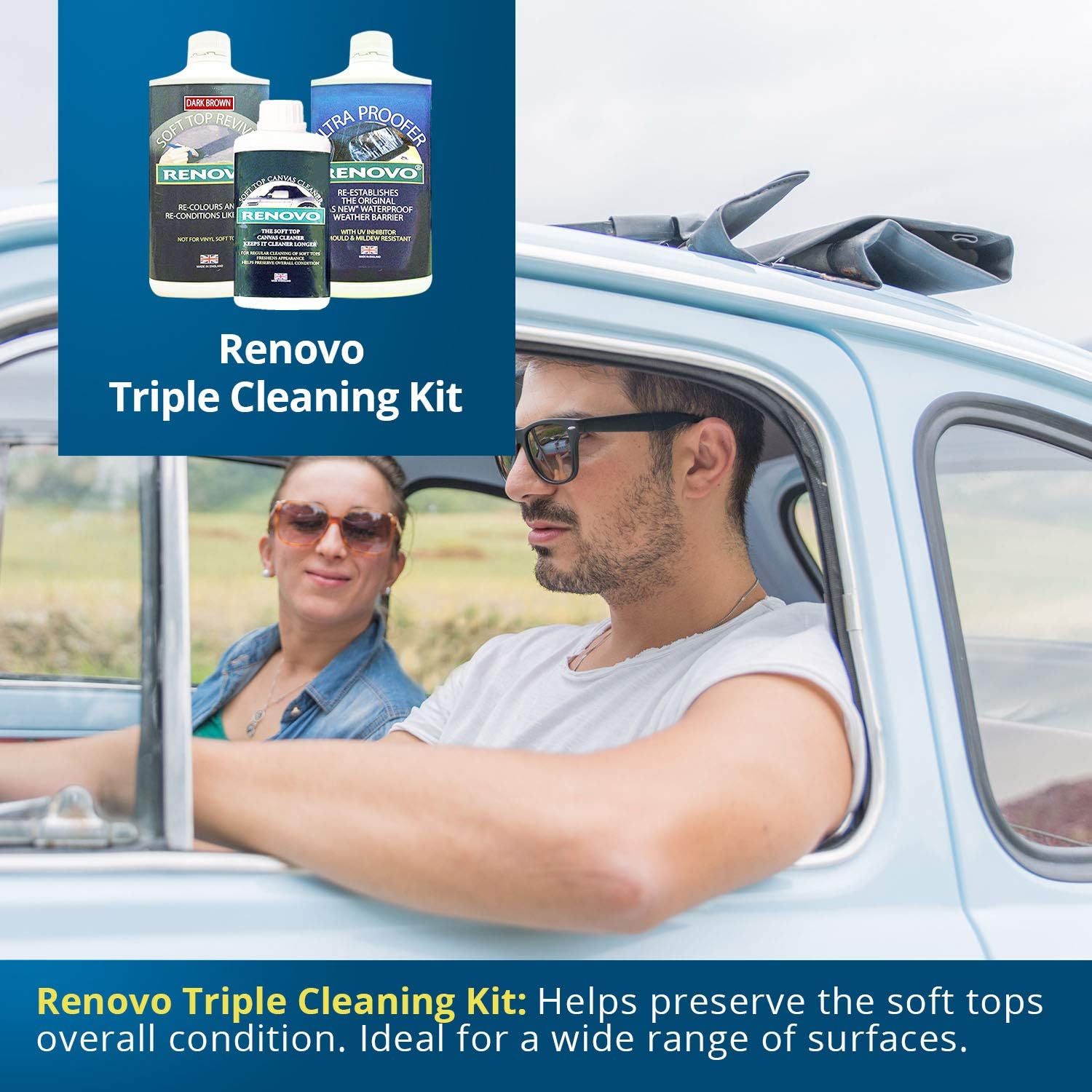 Renovo REN-KIT6 Triple Cleaning and Renewal Kit includes the Dark Brown Soft Top Reviver 500ml - Image 3