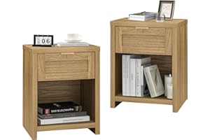 OAKHAM HOME Night Stand Set 2, Boho End Table with Drawer and Storage Shelf Accent Table, Minimalist Sofa Bed Side Accent Table with Drawer for Bedroom Living Room