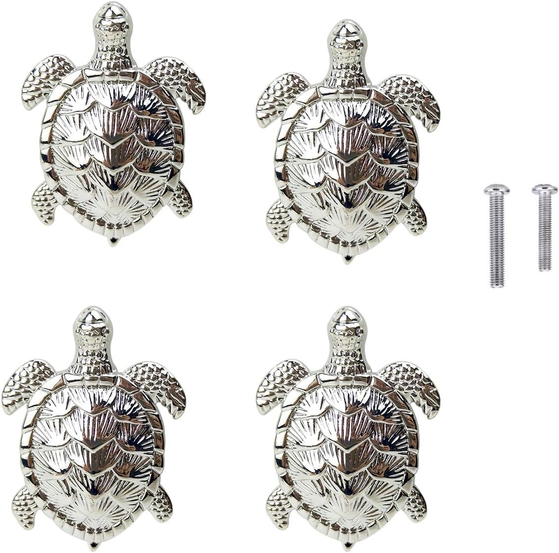 HozYi Set of 4 Ocean Turtles Metal Dresser Drawer Cabinet Door Knob Pull Handles Home Bath Beach Nautical Coastal Decor (Silver)