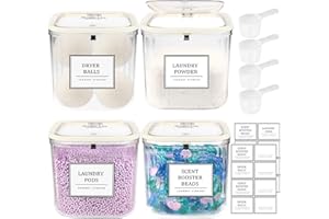 HomePekite 4 Pack Laundry Pods Container,Clear Laundry Room Organization and Storage Containers with Pop-Up Lids & Labels Large Laundry Detergent Container for Powder,Scent Booster,Pods,Dryer Ball