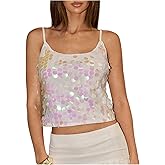 SOLY HUX Women's Sparkly Sequin Tops Spaghetti Strap Scoop Neck Summer Camisole Going Out Party Club Top