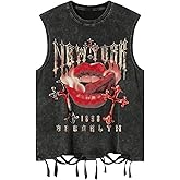 Verdusa Men's Graphic Tees Y2k Gothic Distressed Summer Shirt Grunge Hippie Sleeveless Tank Top