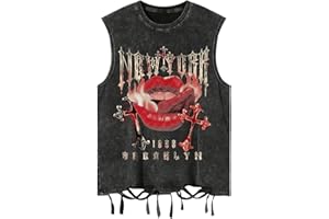 Verdusa Men's Graphic Tees Y2k Gothic Distressed Summer Shirt Grunge Hippie Sleeveless Tank Top