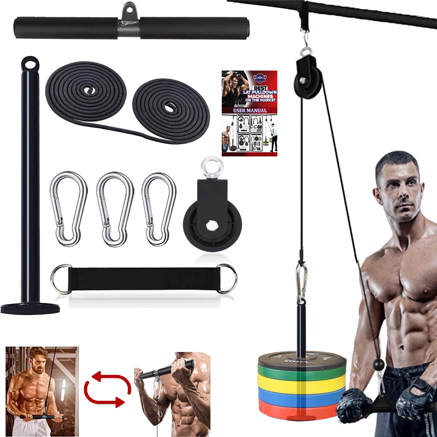 Taeku LAT Pulley System for Home Gym – Strength Training Fitness Equipment Cable Machine for Triceps, Biceps, Back & Shoulder Workouts (Bar)