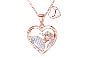 IEFRICH Easter Gifts for Girls - Rose Gold Plated Heart Unicorn Necklaces for Women Girls Initial Necklaces for Women Girls Unicorn Jewelry Unicorn Gifts for Girls Birthday Gifts