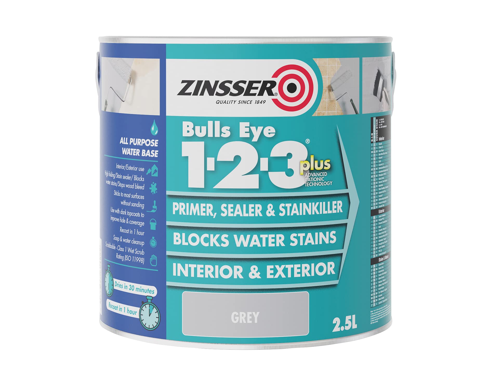 Zinsser BULLS EYE 1-2-3 *PLUS*** 2.5 litre Ready Mixed Colour - Grey