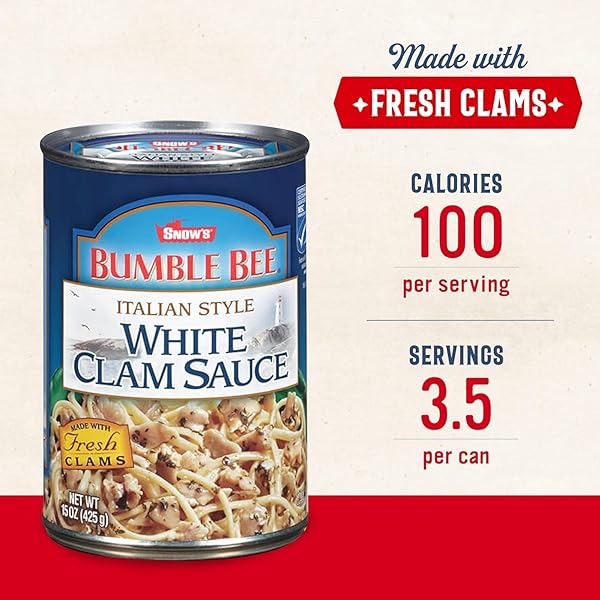 SNOW’S ITALIAN STYLE WHITE CLAM SAUCE, 15 OUNCE – AUTHENTIC ITALIAN CLAM SAUCE – MADE WITH FRESH CLAMS, GARLIC & SPICES – MSC CERTIFIED