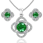 Belinda Jewelz Women 925 Sterling Silver Cute Love Knot Sparkling Gemstone Push Back Stud Earrings Hanging Pendant Necklace Beautiful Fine Jewelry Accessory Set, 1.65 Carat